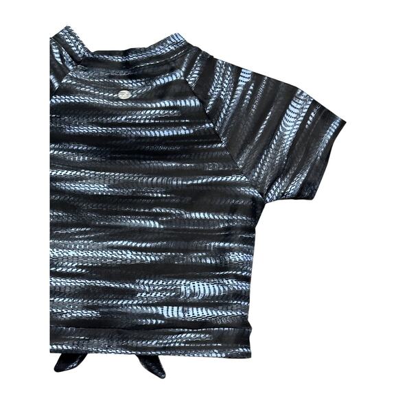 Z By Zella Swim Shirt High Neck Tie Front Short Sleeve Black Blue Girls 12 NWOT - Picture 6 of 7